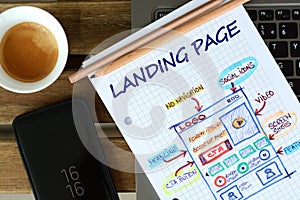 Website landing page development Ã¢â¬â sketch on math book photo